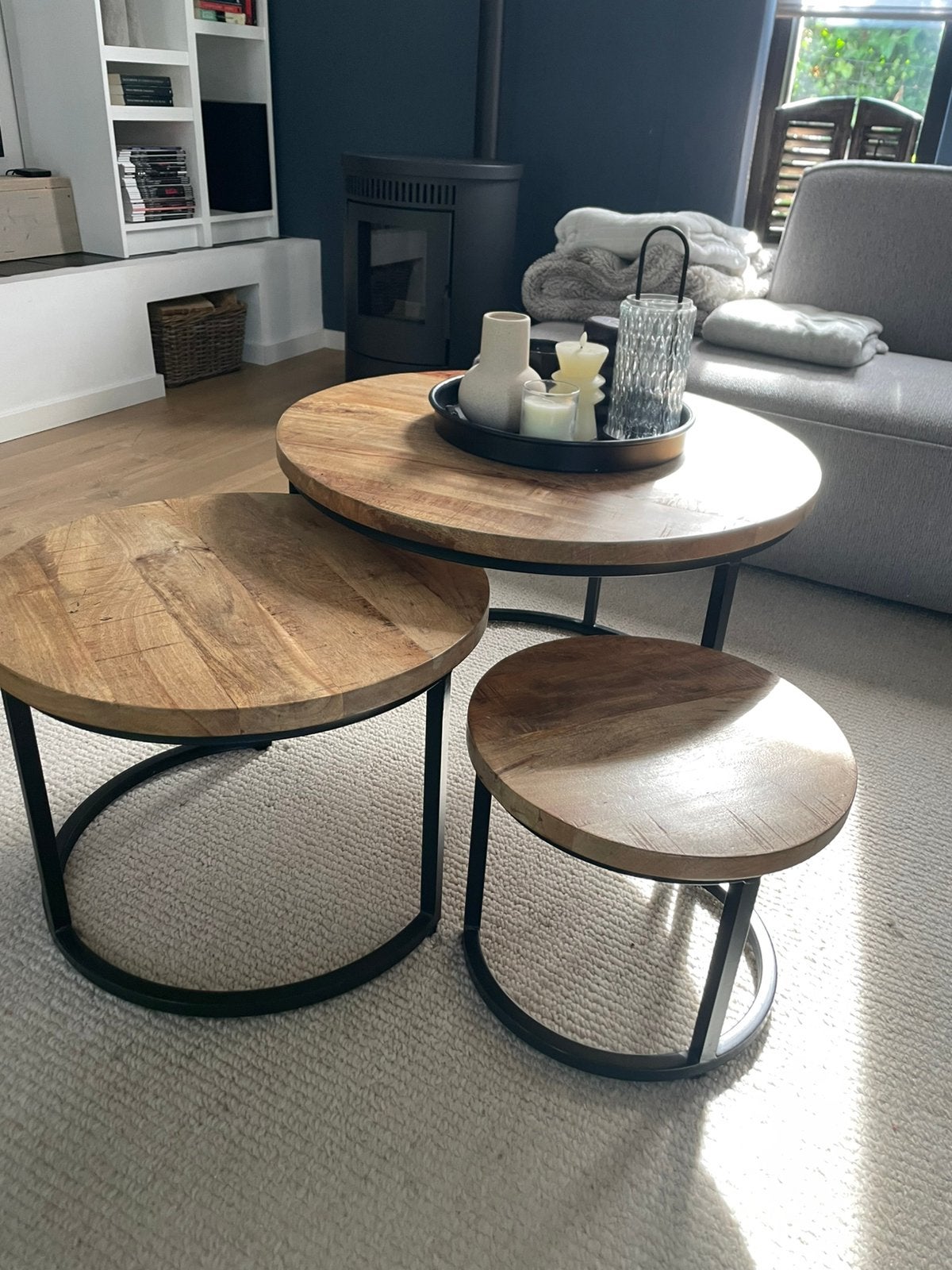 Salontafels mangohout, Ophalen, Zo goed als nieuw, Rond, 50 tot 100 cm