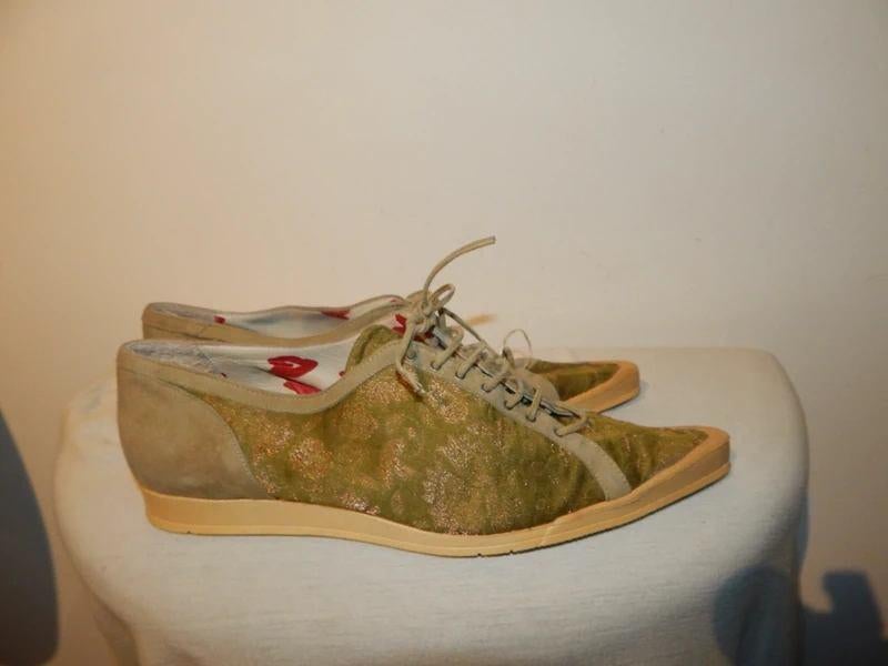 Romeo Gigli sneakers punt neus bekleed groen goud Vintage, Verzenden, Sneakers of Gympen, Romeo Gigli, Gedragen