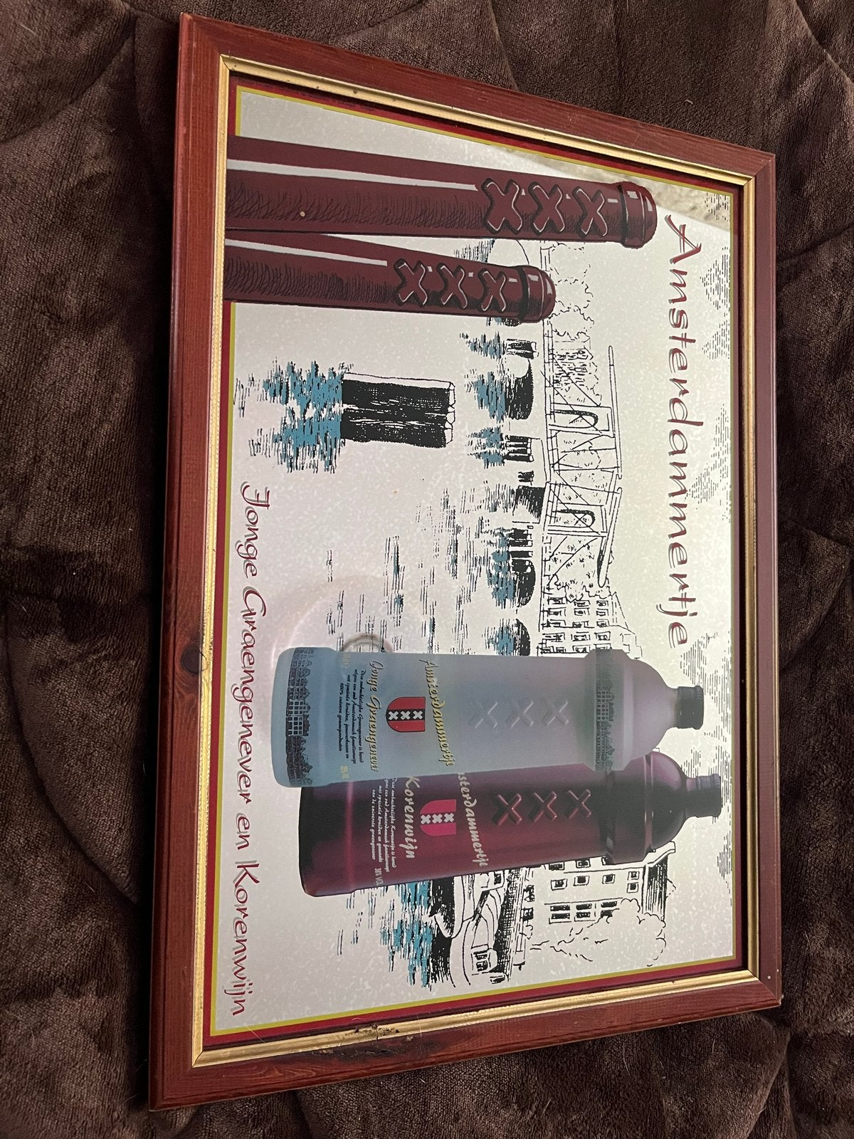 Vintage Reclame Spiegel Amsterdammertje Jenever Korenwijn, Ophalen of Verzenden, Gebruikt, Rechthoekig, 50 tot 75 cm