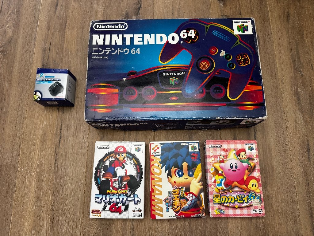 Japanse Nintendo 64 CIB set met 3 boxed games en omvormer, Ophalen of Verzenden, Gebruikt, Met 1 controller, Met games