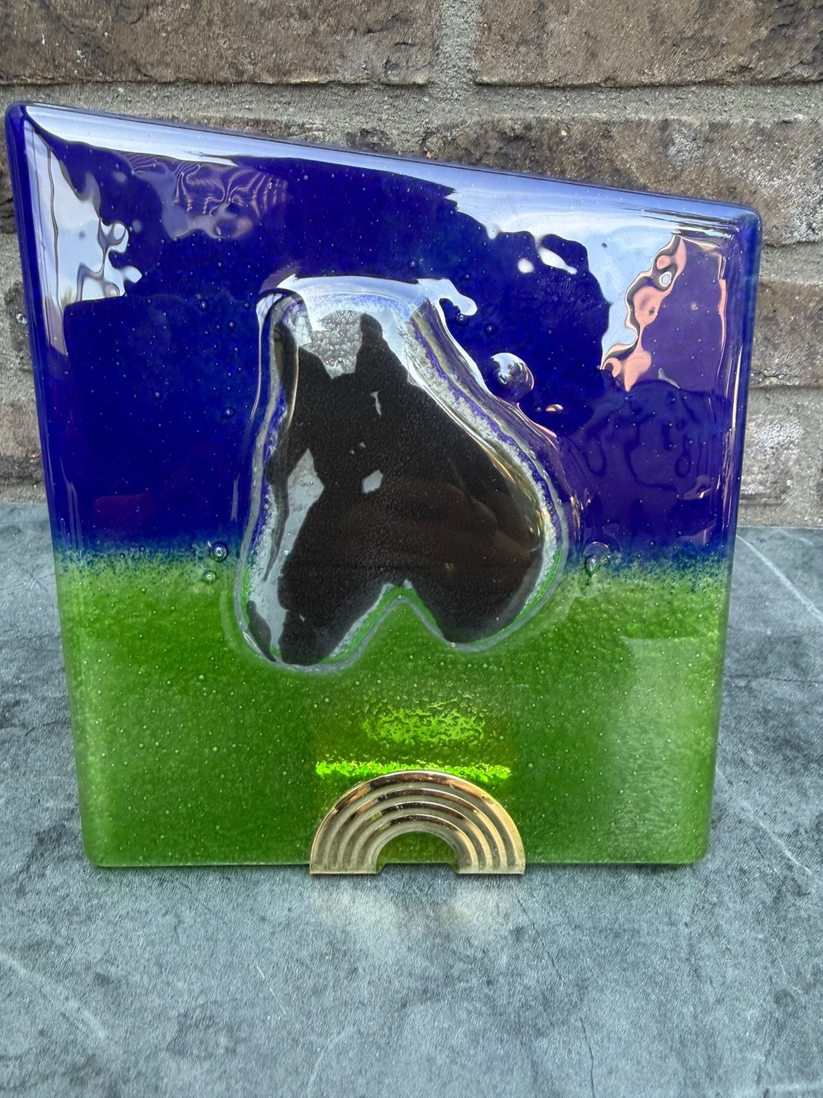 Glaskunst paard Handgemaakt Fused Glass (20 x 17,5 cm), Antiek en Kunst, Ophalen of Verzenden, Overige typen, Meerkleurig, Glas