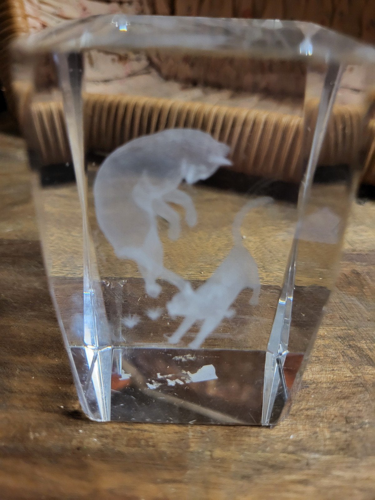 Koopje Glazen beeldje met 3D katten laser gravure, Ophalen of Verzenden