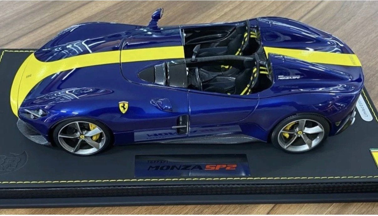 1:18 – BBR Models Ferrari Monza SP2 Blue TDF / Yellow Stripe, Ophalen of Verzenden, Nieuw, Overige merken