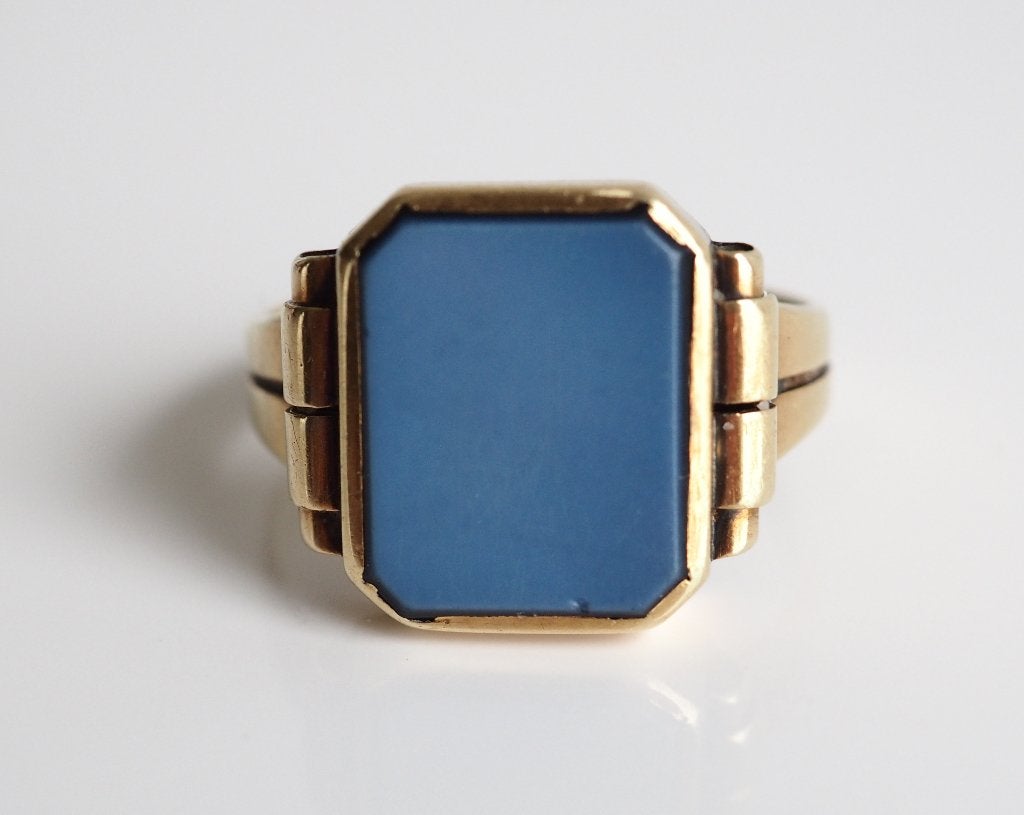 Antieke gouden zegelring met blauwe lagen steen, Ophalen of Verzenden, Goud, Ring, Met edelsteen