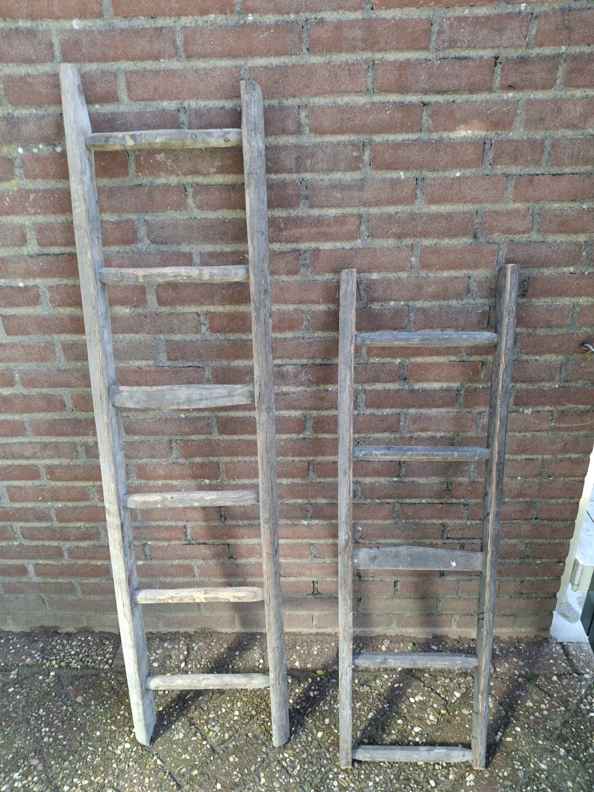 Set van 2 Vintage Houten Ladders - Decoratief, Ophalen of Verzenden