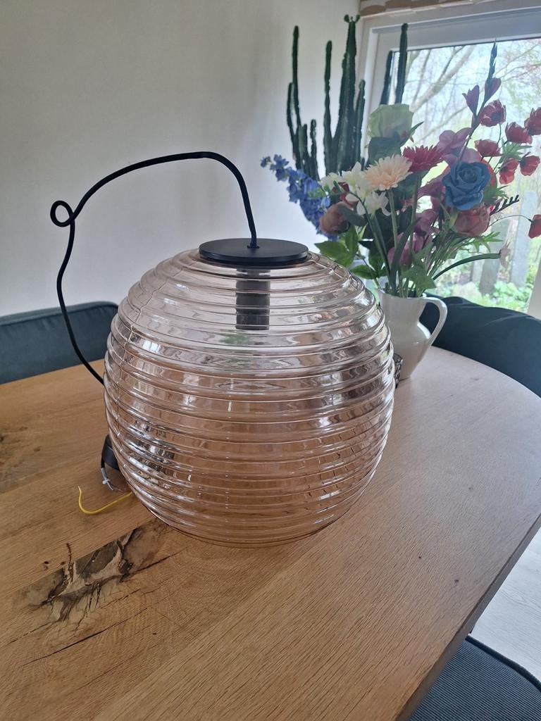Hanglamp met geribbeld glas, Huis en Inrichting, Lampen | Hanglampen, Ophalen of Verzenden, Nieuw, Glas, Minder dan 50 cm