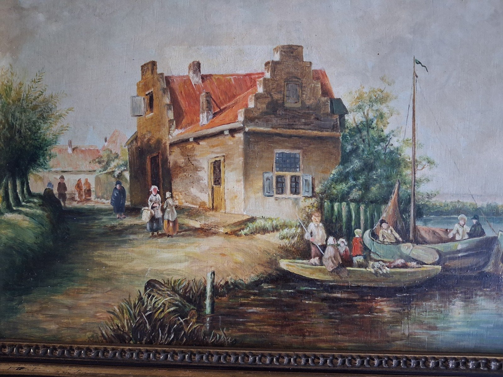 Olieverfschilderij M J. Bakker - Hollands landschap, Antiek en Kunst, Kunst | Schilderijen | Klassiek, Ophalen of Verzenden