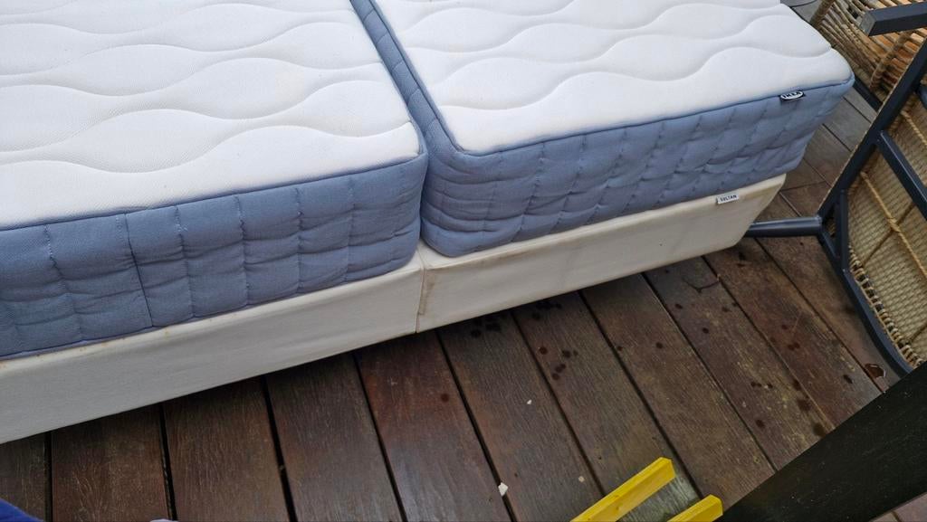 IKEA boxspring 160x200 incl 2 matrassen., Gebruikt, Blauw, Tweepersoons, Ophalen of Verzenden
