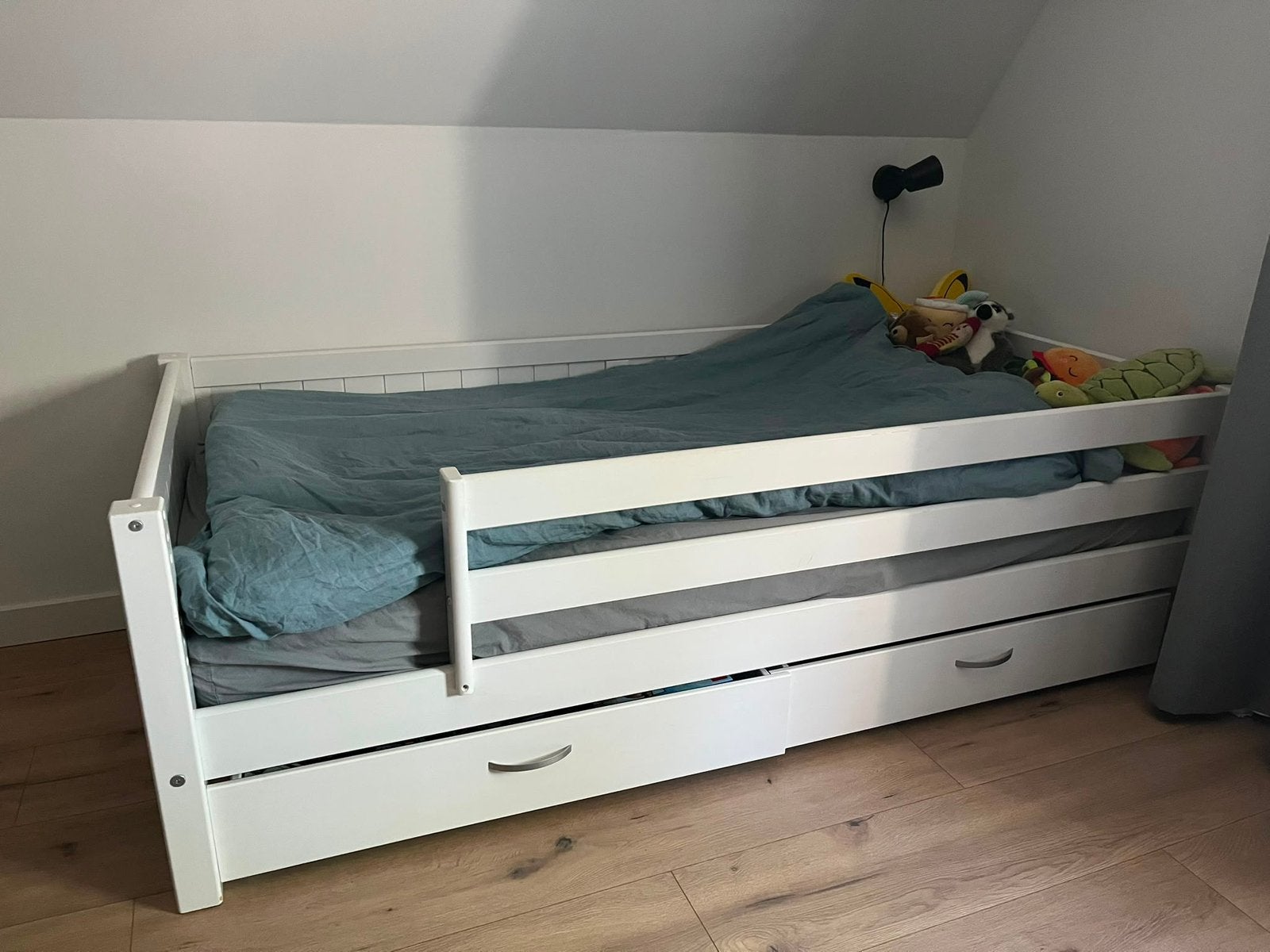 Bed wit 200x90cm, Ophalen, 85 tot 100 cm, Zo goed als nieuw, Lattenbodem