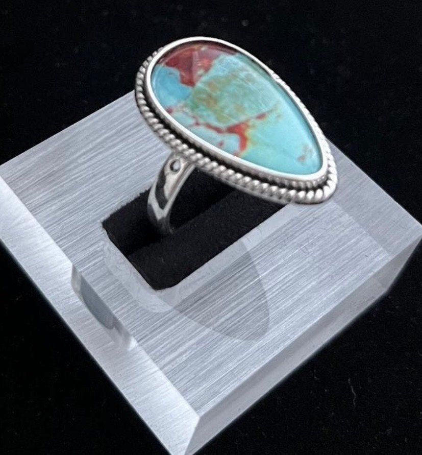 Nieuwe Tibetaanse zilveren ring met turquoise steen, maat 21, Sieraden, Tassen en Uiterlijk, Ringen, Overige materialen, 20 of groter