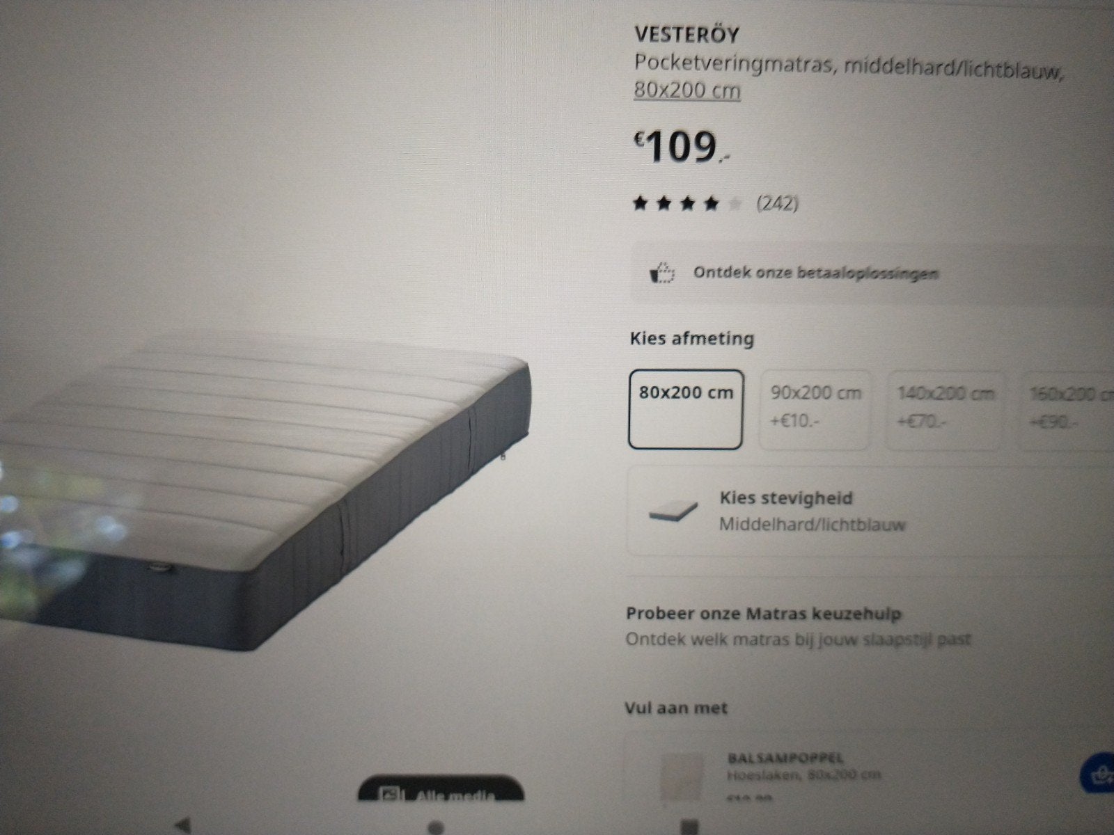 pocketvering matras 80*200, Ophalen, Eenpersoons, Zo goed als nieuw, 80 cm