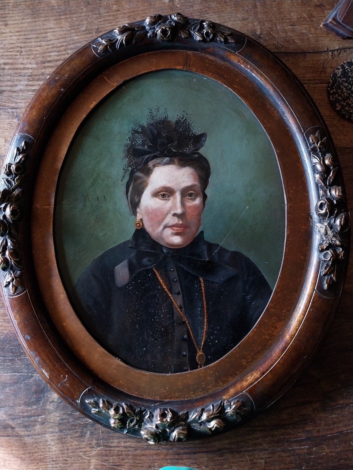 Ovaal portret van een dame in zwarte kleding, olieverf, Antiek en Kunst, Kunst | Schilderijen | Klassiek, Ophalen