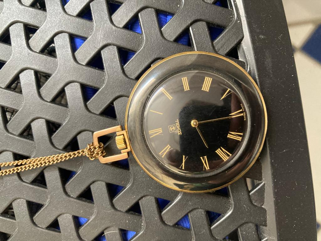 Zak horloge scholl met ketting van 14 karaat, Sieraden, Tassen en Uiterlijk, Horloges | Antiek, Ophalen of Verzenden, Goud, Overige merken
