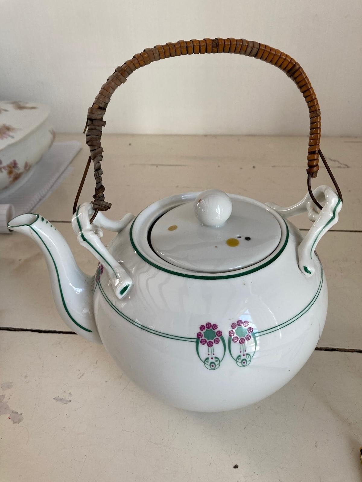 Unieke Keramische Theepot met Handgeschilderde Bloemen, Antiek en Kunst, Ophalen of Verzenden