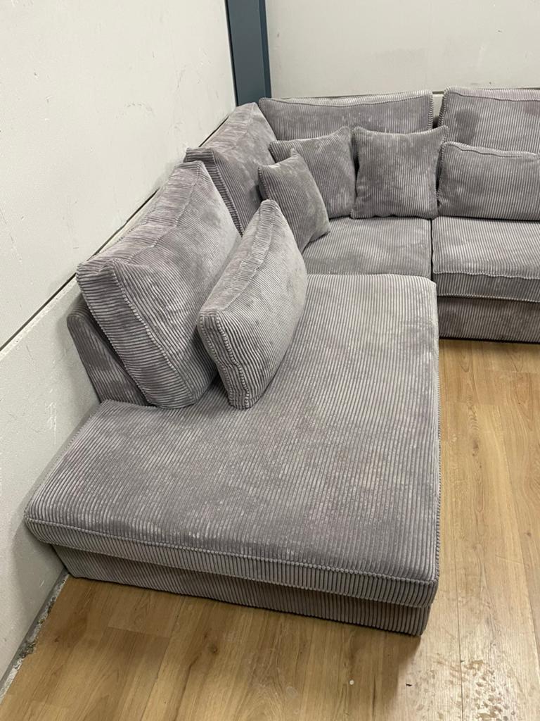 Mooie luxe grijze ribstof hoekbank - GEREINIGD!!!, Huis en Inrichting, Ophalen, Luxe, Hoekbank, 300 cm of meer