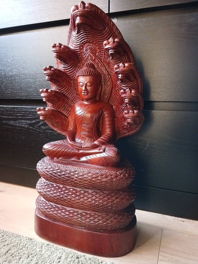 Oude Naga Boeddha uit Cambodja - erfstuk, Ophalen of Verzenden, Gebruikt, Hout, Massief