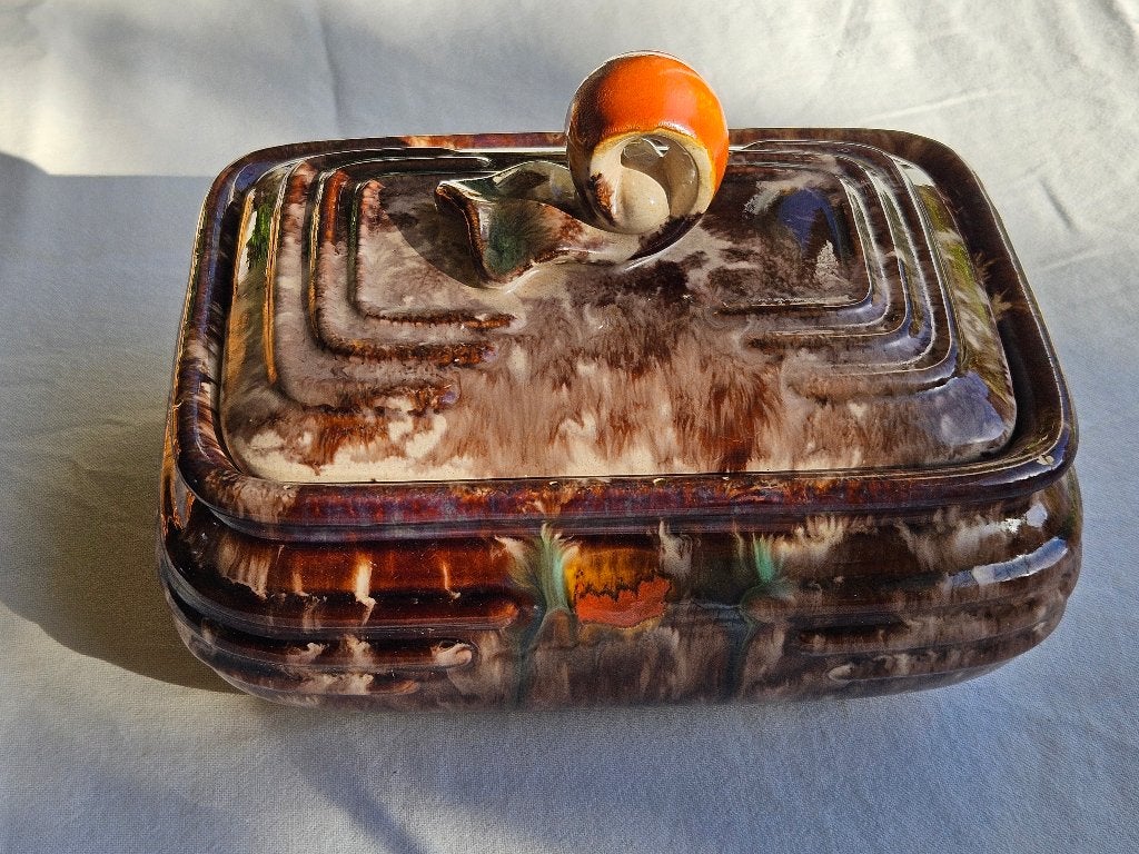 Vintage Bruine Keramische Boter- of Kaasdoos jaren 1950, Antiek en Kunst, Ophalen of Verzenden