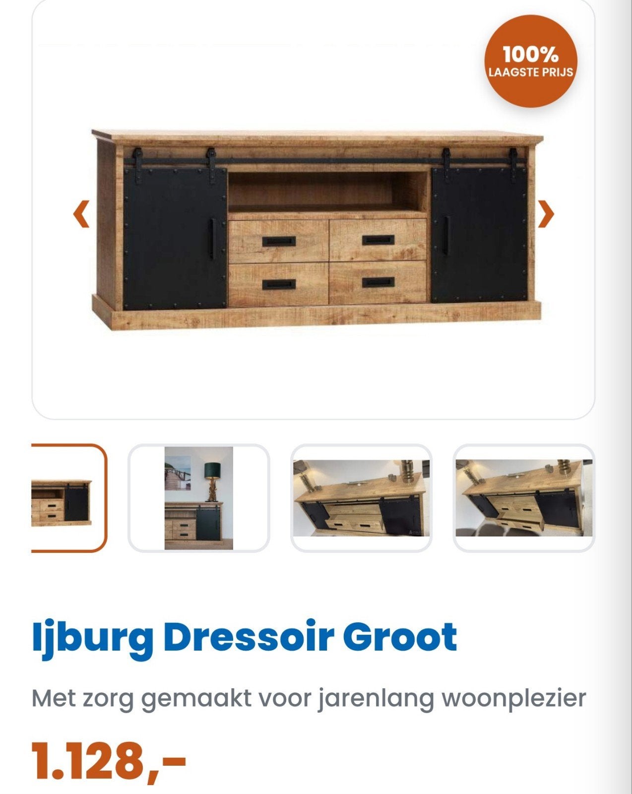 Ijburg Dressoir Groot - Industrieel Mangohout en Metaal, Overige houtsoorten, Met deur(en), 150 tot 200 cm, Ophalen of Verzenden