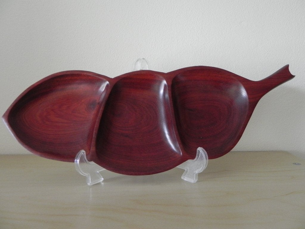 schaal snackschaal teak hout met drie vakken vintage, Ophalen, Overige typen