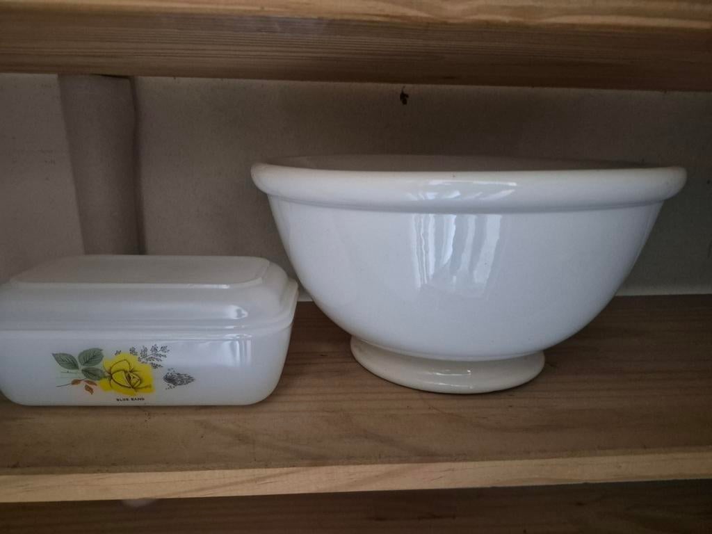 Vintage Blue Band botervloot en beslagkom, Ophalen of Verzenden