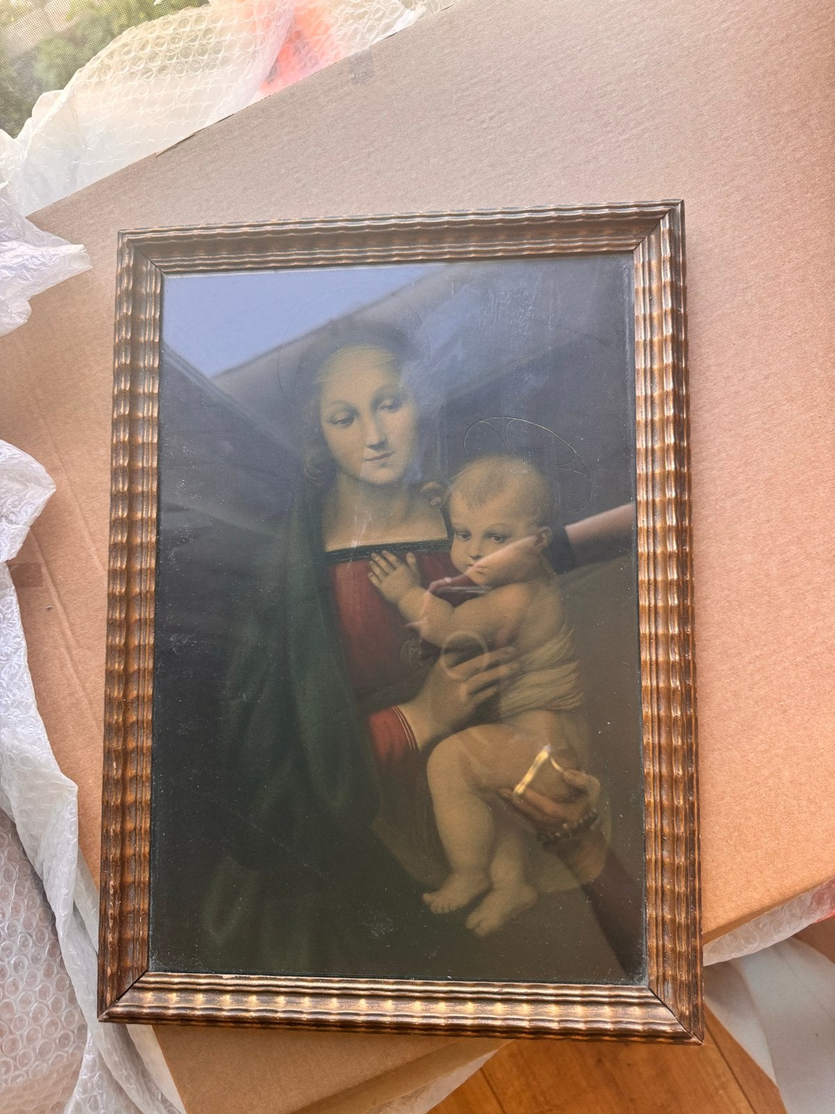 Antieke lijst met afbeelding van Maria en kind, Antiek en Kunst, Antiek | Religie, Ophalen