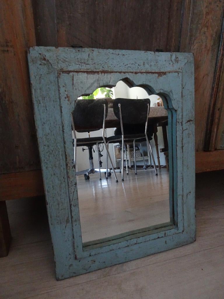 Brocante bohemian stijl houten spiegel ABA-I Ochre & Red, Huis en Inrichting, Minder dan 50 cm, Ophalen of Verzenden, Zo goed als nieuw
