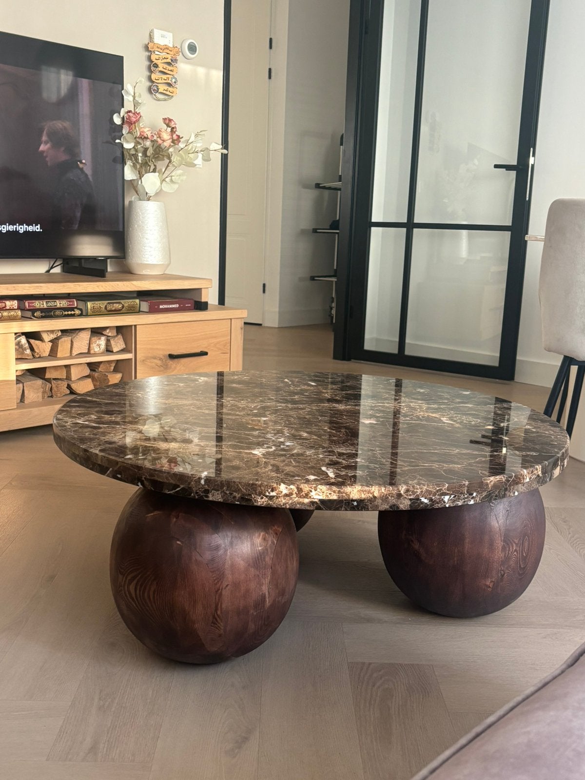Design salontafel Dark emperador HAND MADE 100 cm, Ophalen, 100 tot 150 cm, Rond, Nieuw