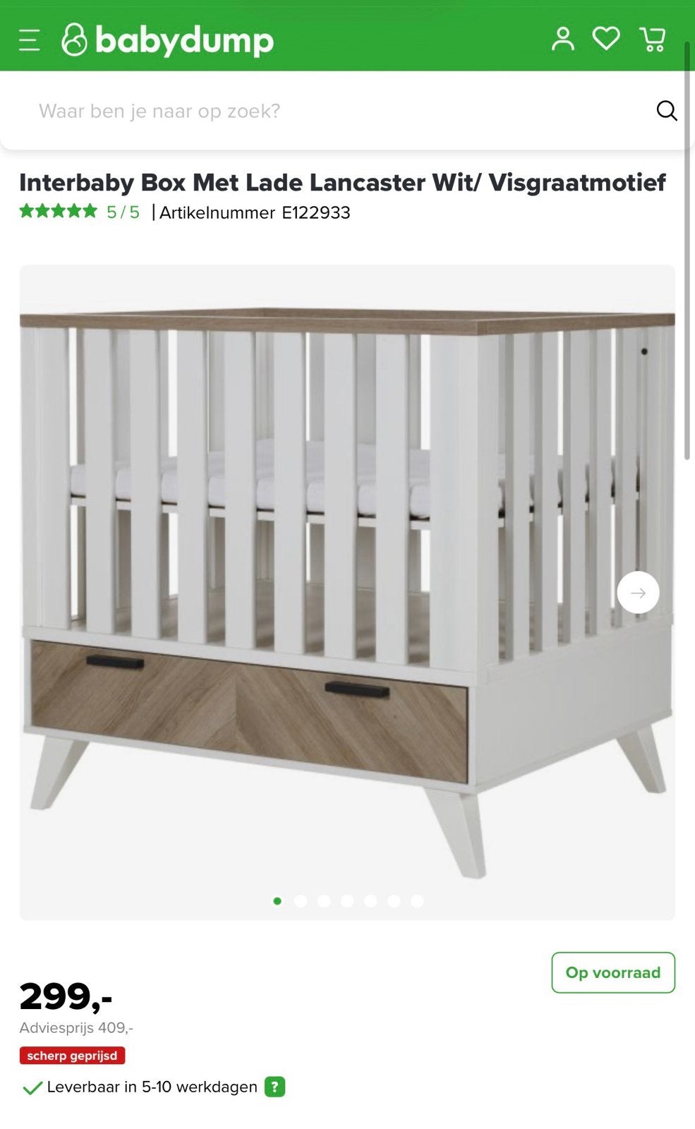 Interbaby Box Met Lade Lancaster Wit/Visgraatmotief, Kinderen en Baby's, Ophalen, Zo goed als nieuw, Ledikant