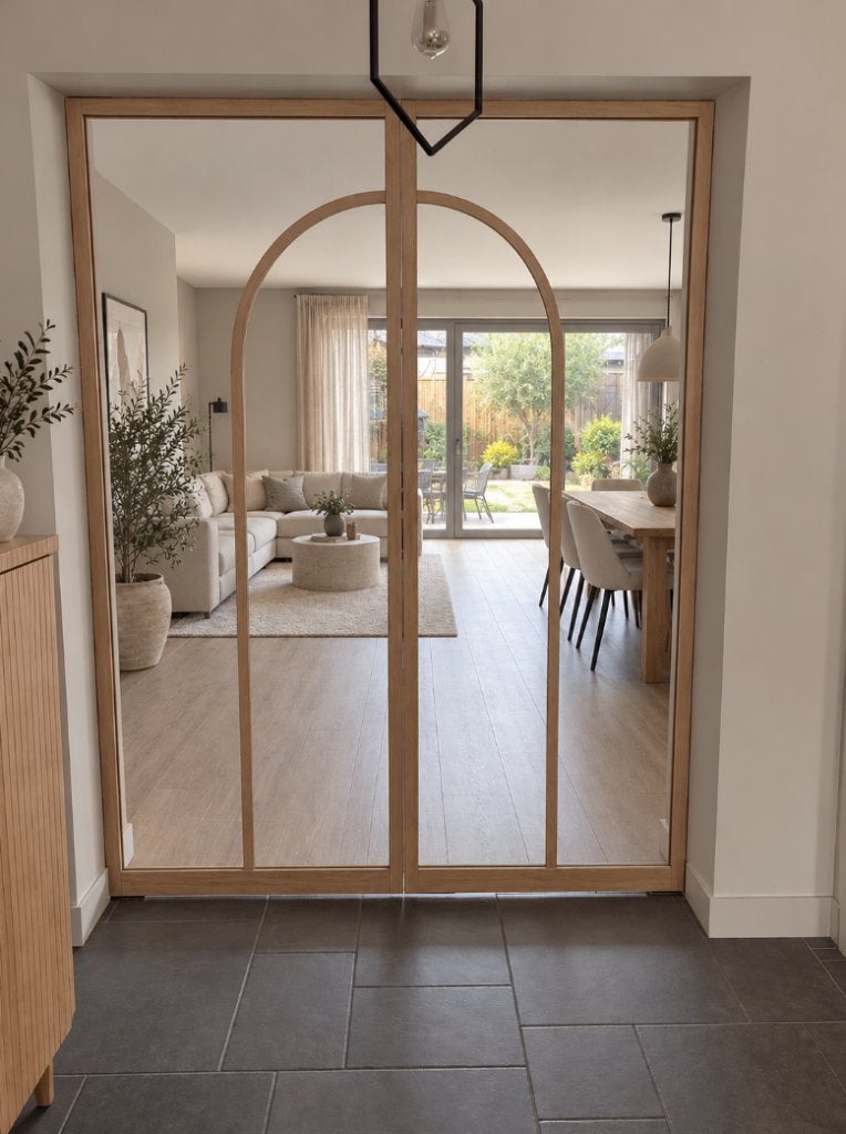 Dubbele stalen taatsdeuren met houtlook
