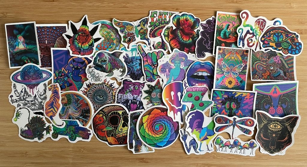 Hippie trippy kleuren stickers, Verzenden, Nieuw, Meerdere stickers