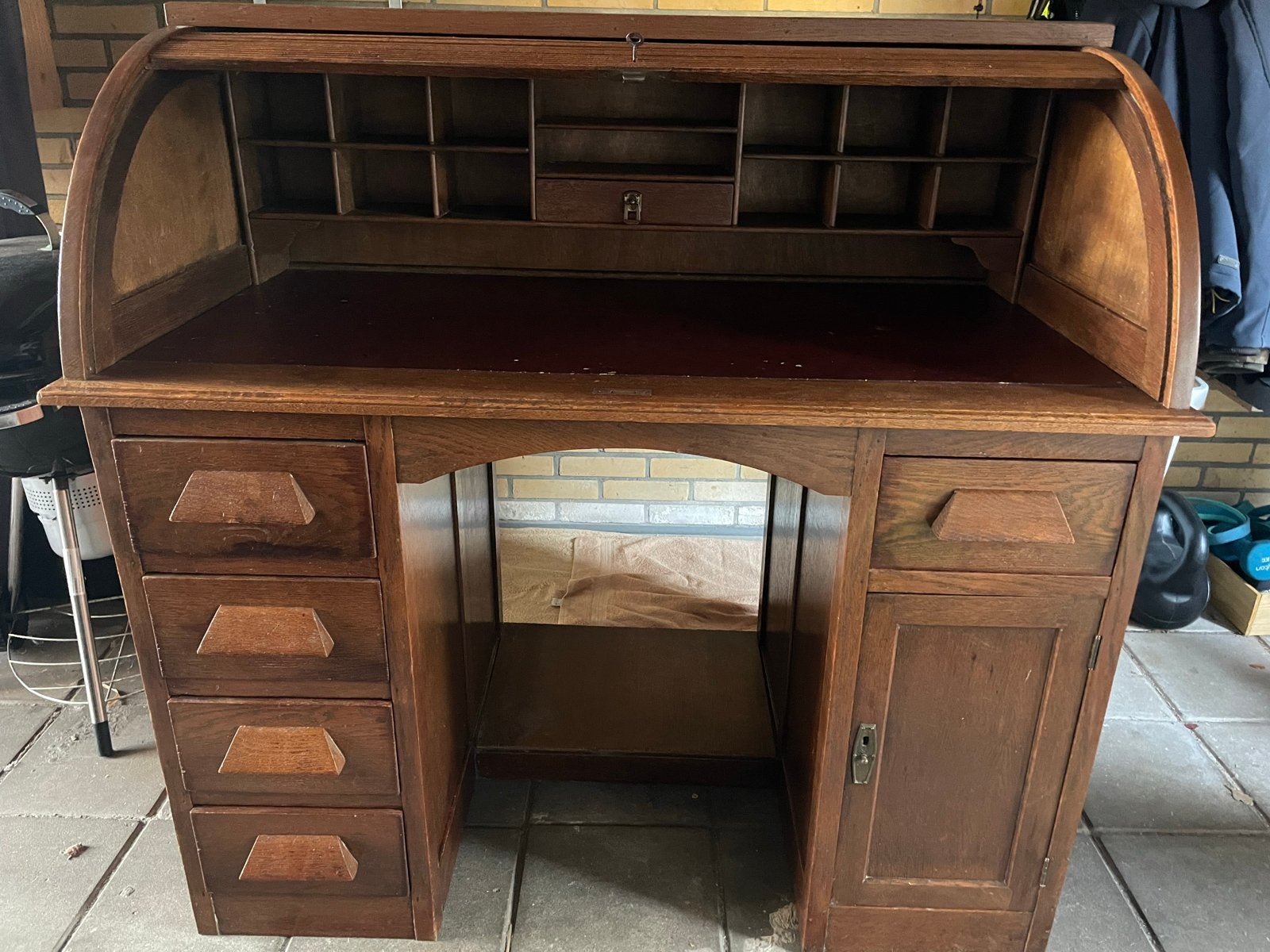 Antiek rolluikbureau van eikenhout, Huis en Inrichting, Ophalen, Gebruikt, Secretaire, Antiek