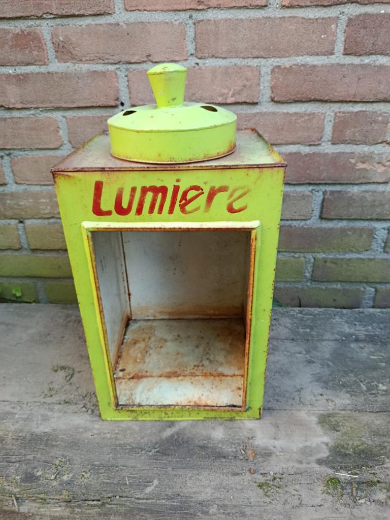 Vintage blikken Lumière lamp - kaarslamp, Ophalen of Verzenden