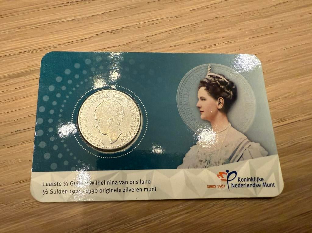 Coincard laatste halve gulden Wilhelmina 1929, Ophalen of Verzenden, Koningin Wilhelmina, ½ gulden