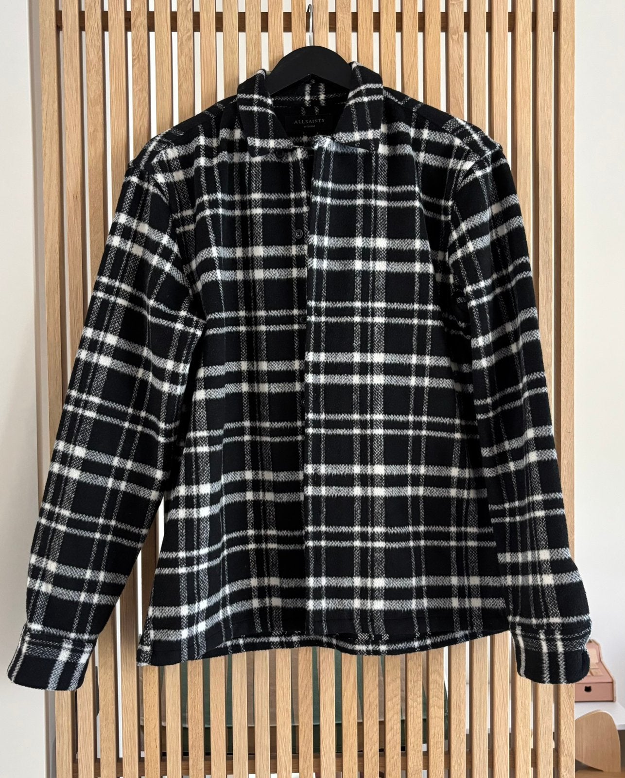 Wol AllSaints geruit overhemd - Zwart/Wit - Maat M, Ophalen of Verzenden, Zo goed als nieuw, Maat 48/50 (M), Zwart