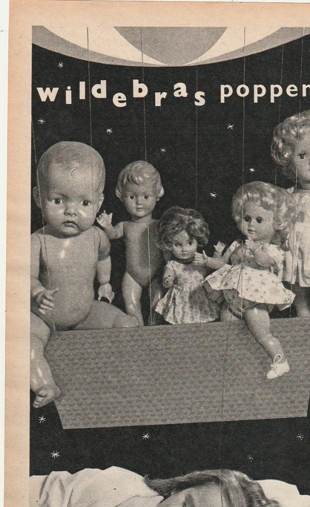 Retro reclame 1962 Wildebras poppen speelgoed ballonmand, Verzenden, Overige typen