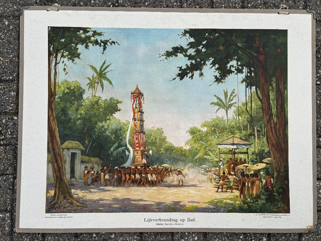 Lijkverbranding op Bali. Kleine Soenda-eilanden, Antiek en Kunst, Antiek | Schoolplaten, Ophalen of Verzenden, Aardrijkskunde