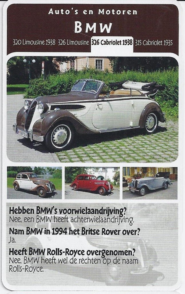 Z234 autokaartje bmw 326 limousine, Ophalen of Verzenden, Zo goed als nieuw, Auto's