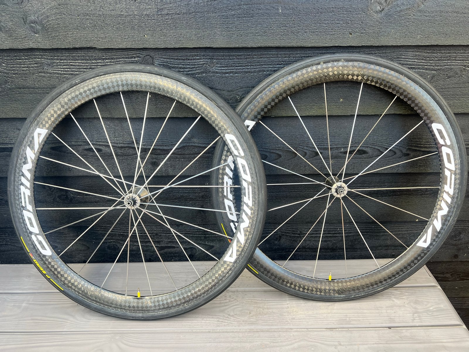 Corima full carbon wielset 47mm S+ lichtgewicht, Gebruikt, Carbon, Velgrem, Overige maten