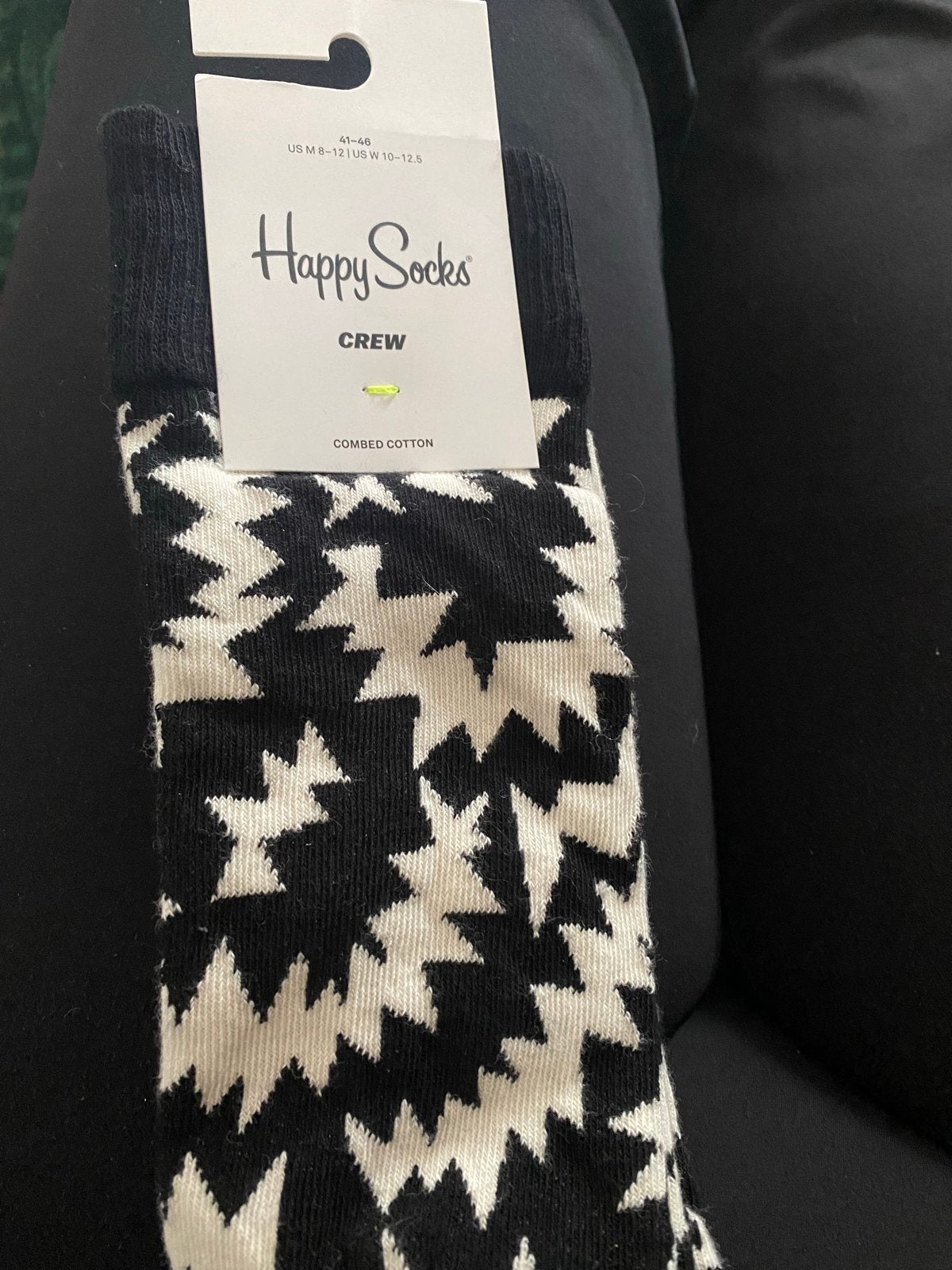 Happy Socks Crew Sokken Zwart/Wit Sterrenpatroon, Sokken en Kniesokken, Zwart, Nieuw, Ophalen of Verzenden