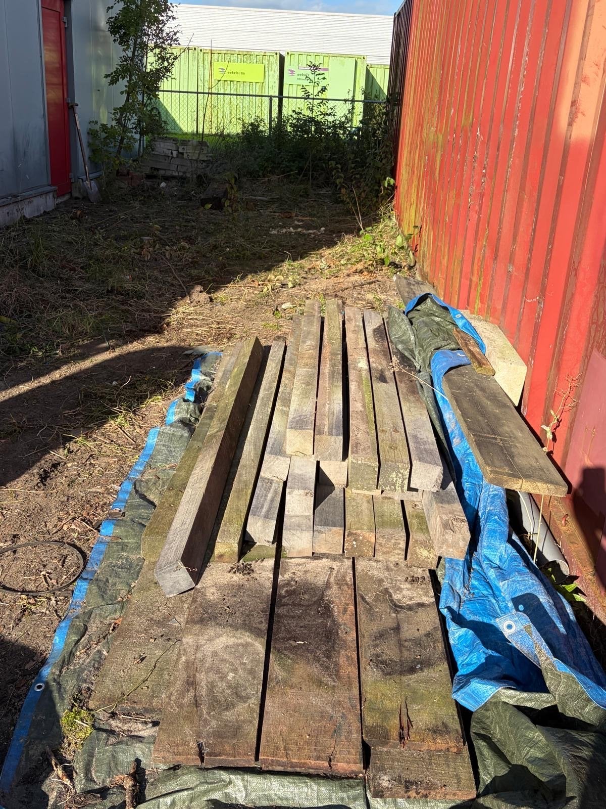 Hardhouten beschoeiingspalen 8x8 cm, diverse lengtes, Doe-het-zelf en Verbouw, Ophalen, Gebruikt, 50 mm of meer, Balk