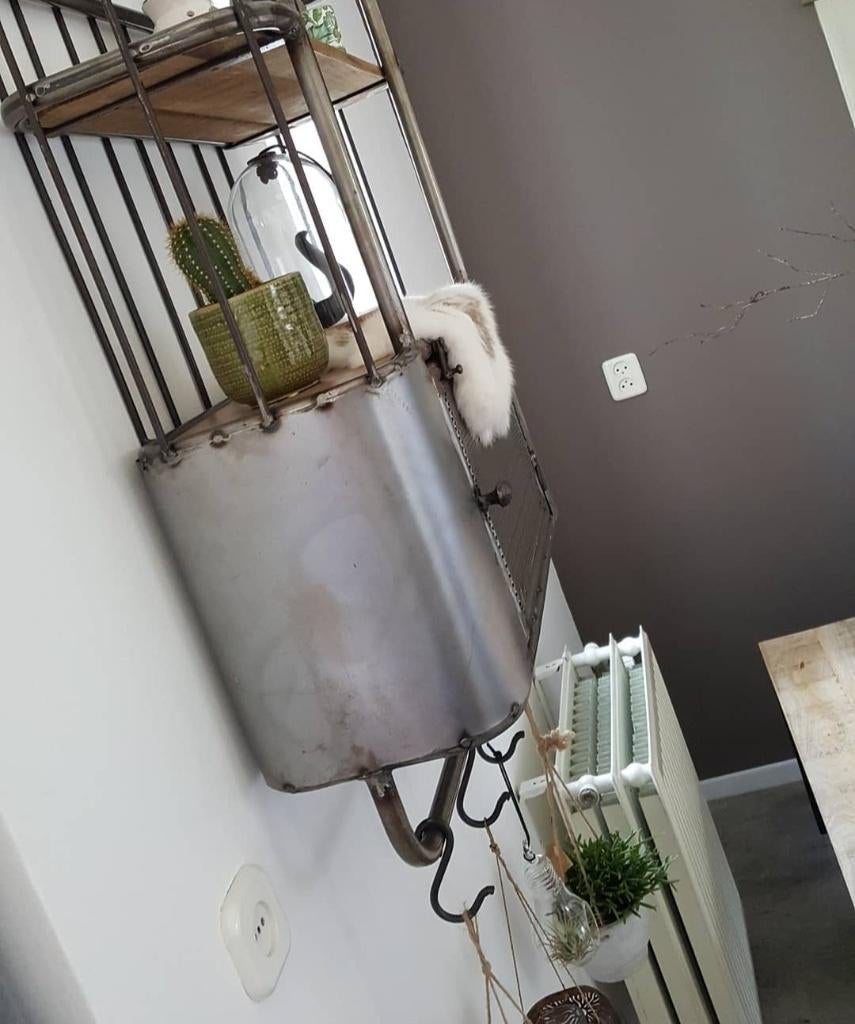 Metallic hout industrieel bakkersrek, Ophalen, Zo goed als nieuw