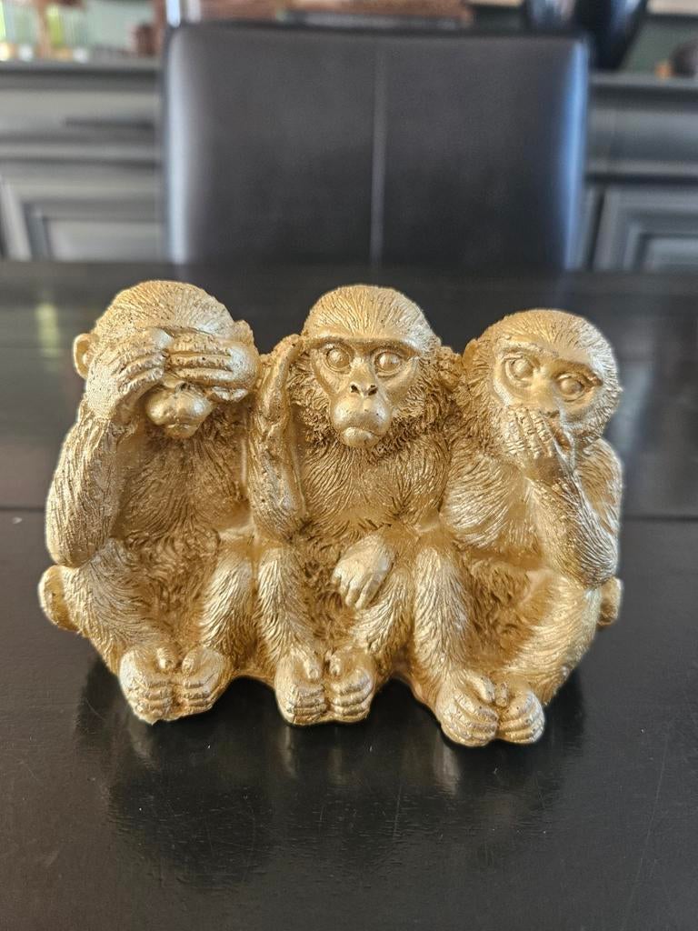 Gouden Beeldje Drie Wijze Apen - Horen, Zien, Zwijgen, Ophalen of Verzenden