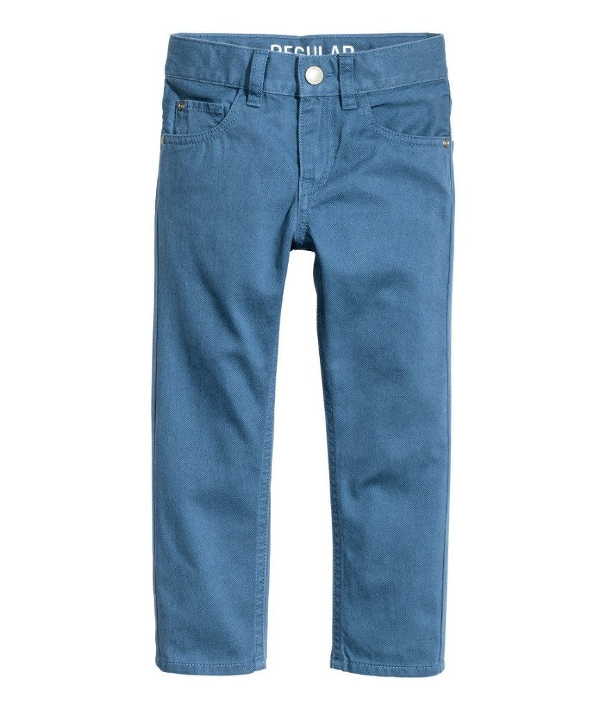 H&M indigo blauwe twill broek jeans chino Regular fit 128, Broek, Meisje, H&M, Nieuw