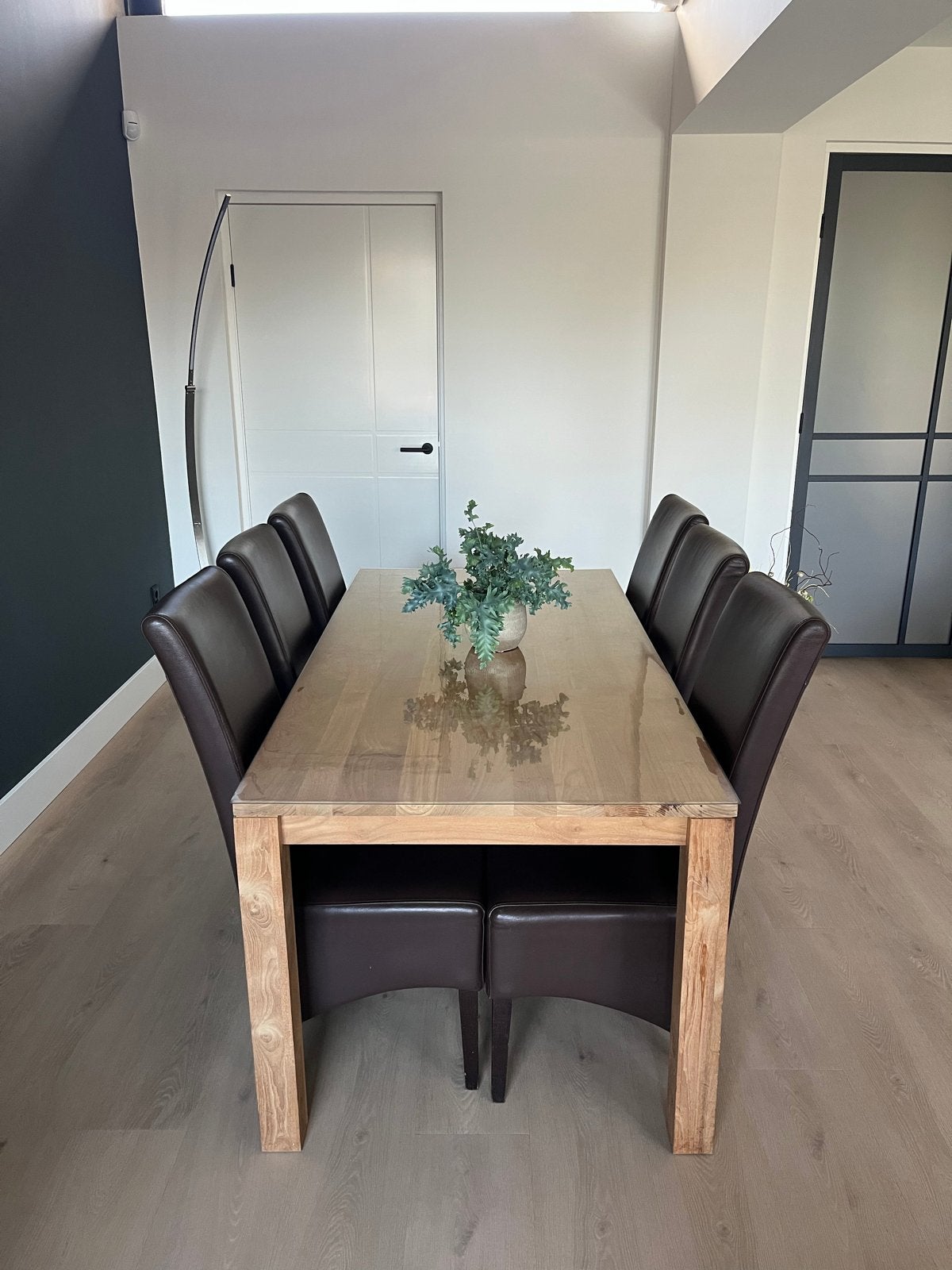 Houten eettafel (180x90x78 cm) met 6 stoelen, Ophalen, Gebruikt, 50 tot 100 cm, Vijf personen of meer