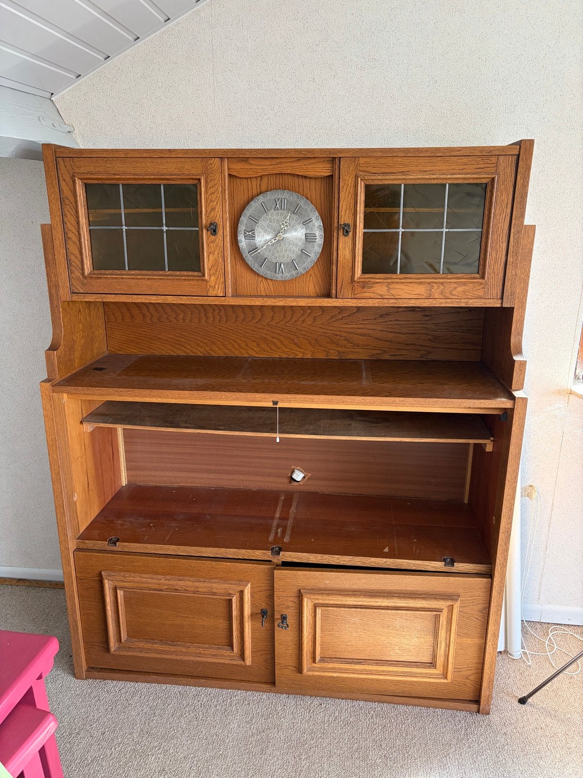 Vintage eikenhouten buffetkast met klok, Ophalen