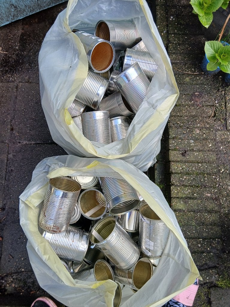 Grote partij lege blikken om te knutselen (2 volle zakken), Ophalen, Gebruikt
