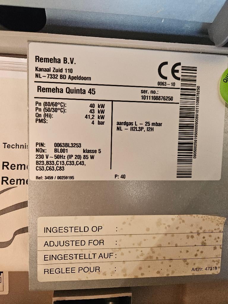 Remeha Quinta CV-ketels cv verwarmingsketel ( 255 ), Ophalen, 30 tot 80 cm, Cv-ketel of Combi-ketel, Minder dan 60 cm