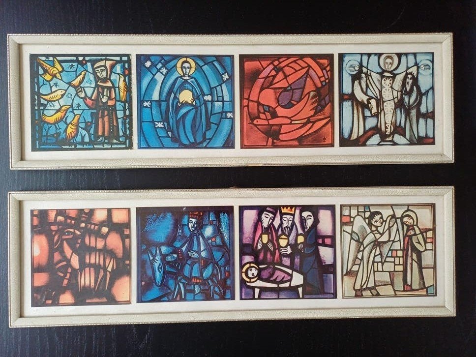 Set van 2 ingelijste religieuze afbeeldingen, 47x14 cm, Ophalen of Verzenden