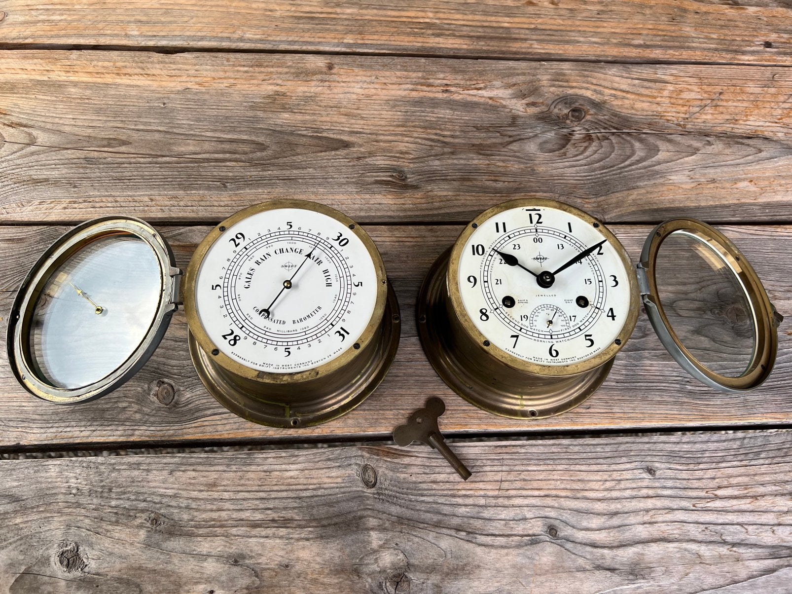 Perfecte OUDE SET Maritieme SCHEEPSKLOK + BAROMETER Jaren 50, Ophalen of Verzenden, Gebruikt