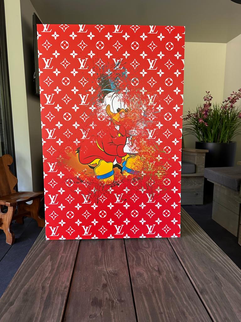 Donald Duck x Louis Vuitton Kunstwerk op Harde Plaat, Figuren, Kunststof, Achter glas, Zeefdruk